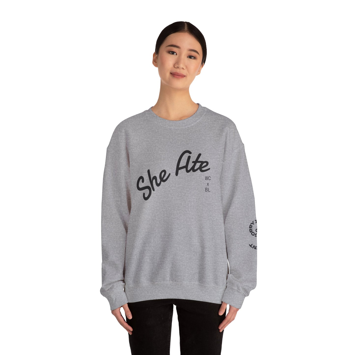 She Ate Crewneck Sweatshirt — Women Can x Burrito League Graphic Pullover