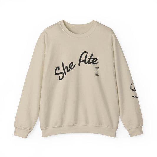 She Ate Crewneck Sweatshirt — Women Can x Burrito League Graphic Pullover